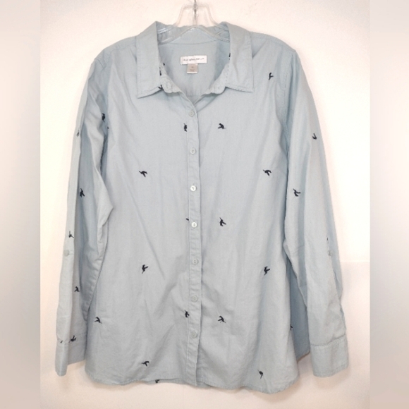 Christopher & Banks women's long sleeve navy hummingbird blouse size (XL) - Picture 2 of 12